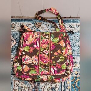 Vera Bradley Retired English Rose Mailbag Crossbody Brown Pink Floral